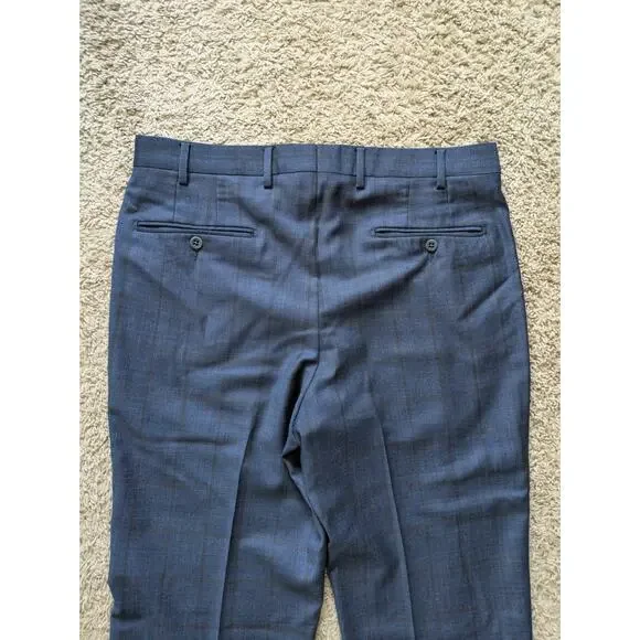 Zanella Dress Pants Mens 33 Blue-401 Plaid Wool TODD 111184 Flat Front Business - Picture 5 of 10